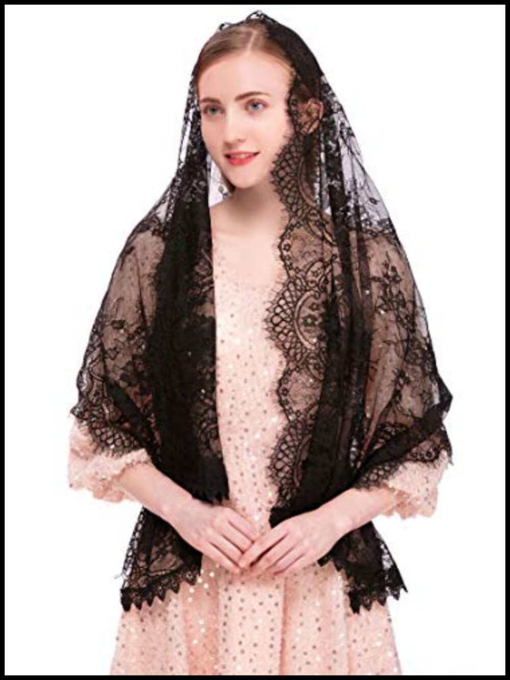 Spanish Lace Rectangular Mantilla Veil Venise Trim Wrap Shawl 59x28